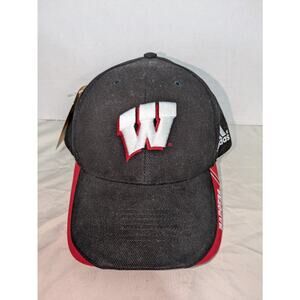 Wisconsin Badgers NCAA Adidas Embroidered Team Logo Red Black Adjustable Cap Hat